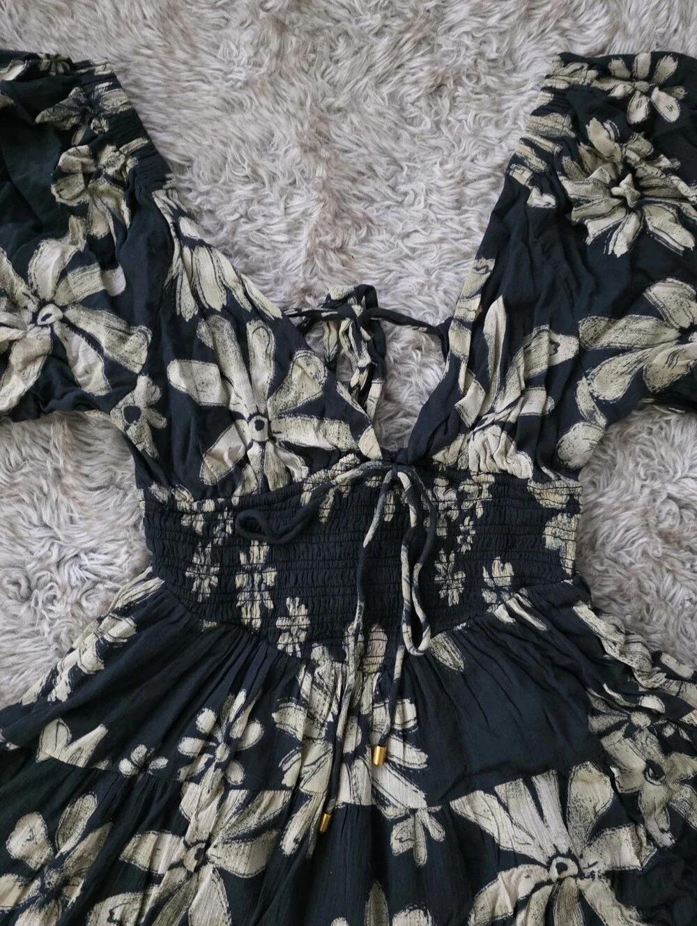Free People Perfect Day Printed Dress Black with Floral Print Women's Small